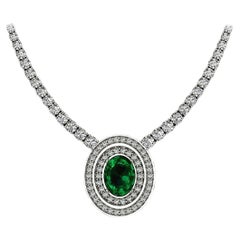 Certified 11.50 Carat Oval Emerald Round Brilliant Cut Diamonds Tennis Necklace
