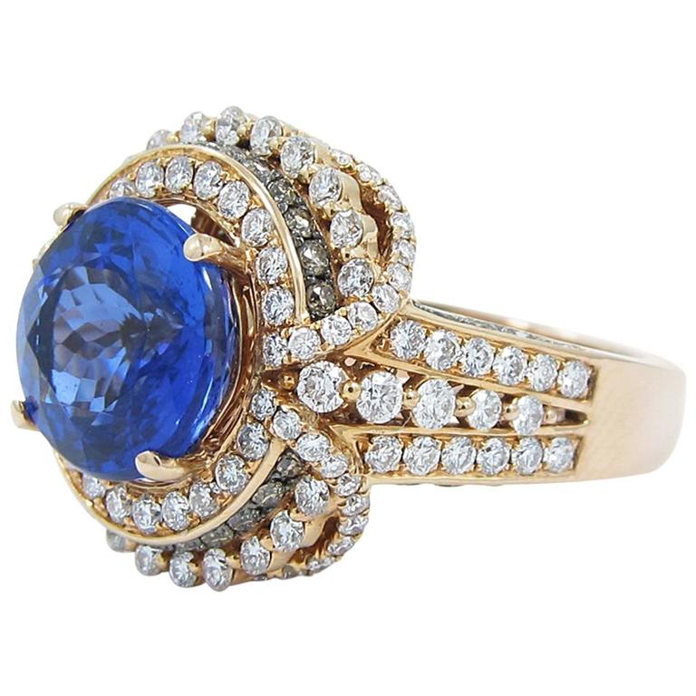 LeVian 5.96 Carat Tanzanite Chocolate and White Diamonds Gold Ring at