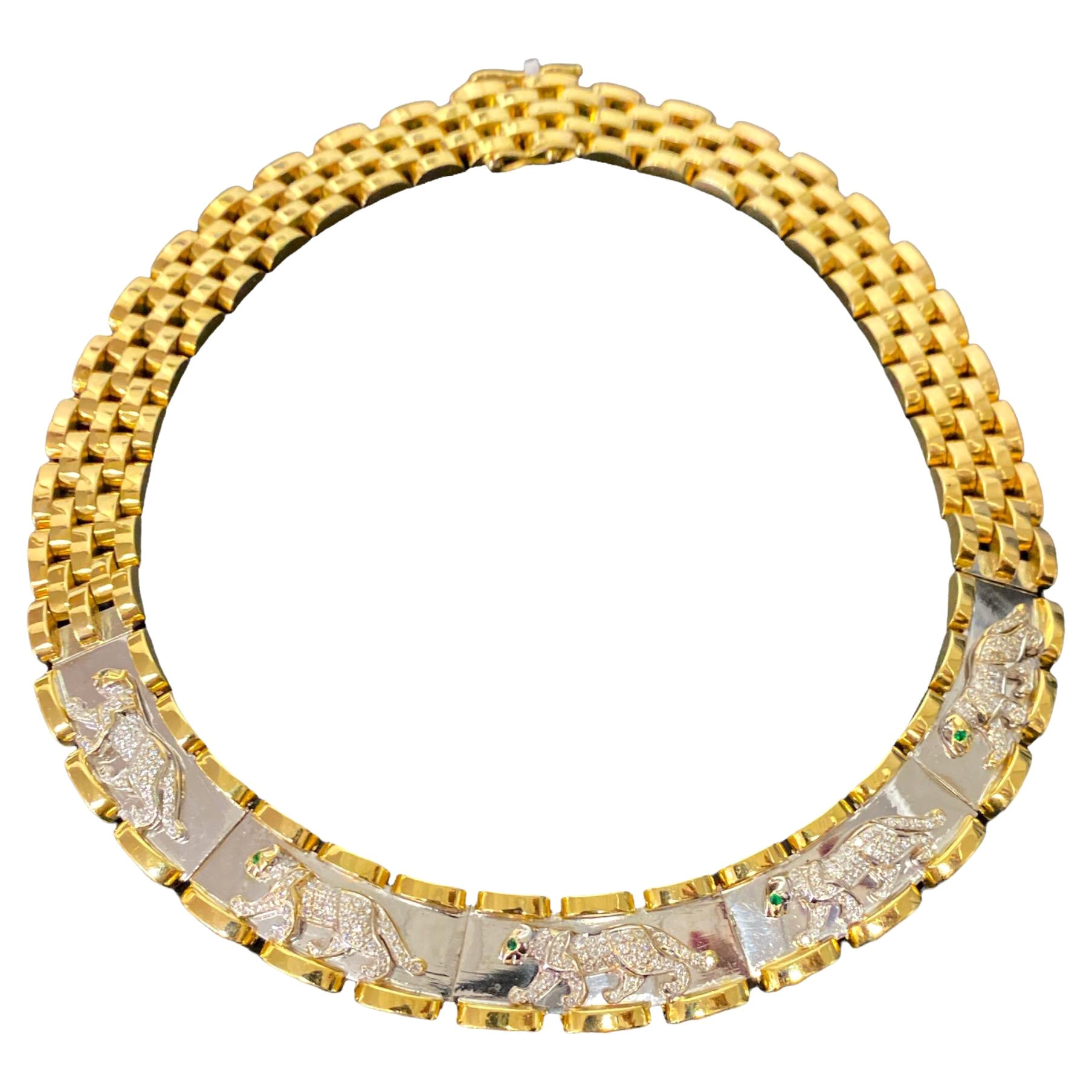 Panther Necklace 2.60 Carats Diamond 18 Karat Yellow Gold