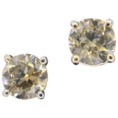 Gold Solitaire Earrings with Champagne Diamond