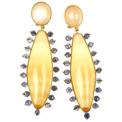 Opal Tanzanite Gold Drop Pendant Hand Made Earrings