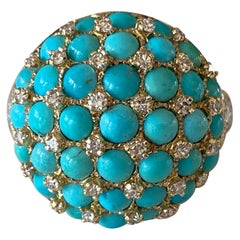 Vintage Estate Turquoise and Diamond Cocktail Ring 