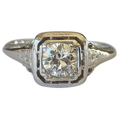 Retro Art Deco Diamond Solitaire and Filigree Ring 