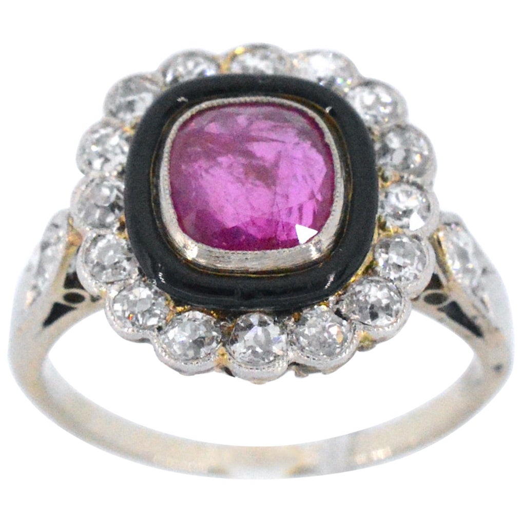 Art-Déco-Ring mit Diamanten und Rubinen im Angebot