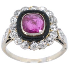 Art Deco Ring with Diamonds and Ruby