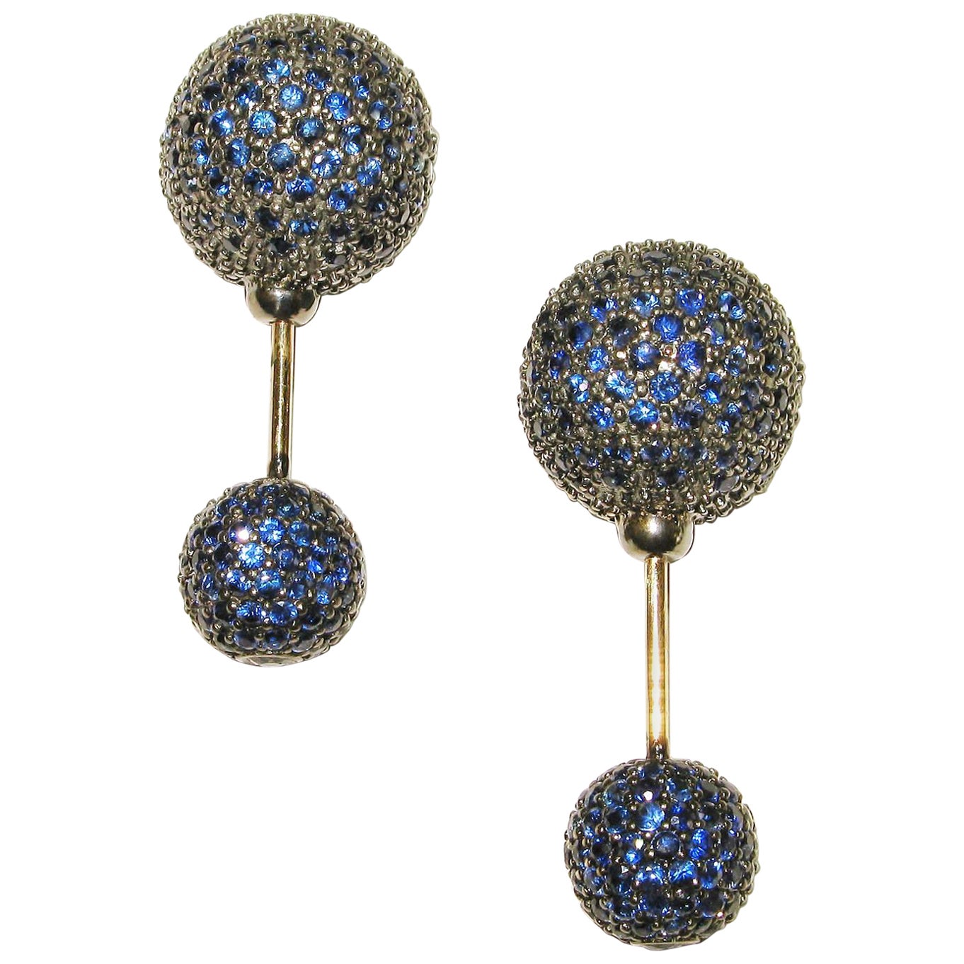 Boucle d'oreille tunnel boule en or 14k avec saphir bleu et diamant pavé   en vente