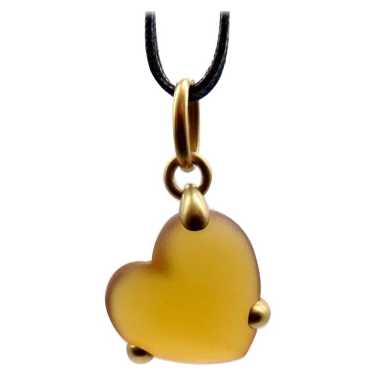 Vintage 18K Gold Pomellato Frosted Heart  Pendant Necklace For Sale