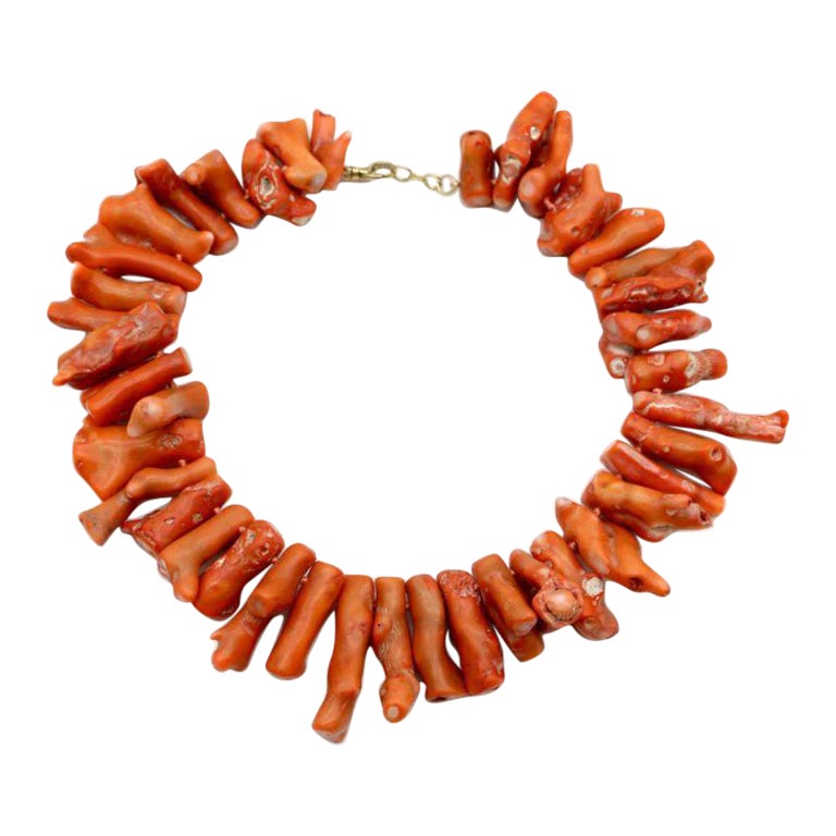 Organic Coral Branch Necklace  with 14K Gold Lobster Clasp For Sale