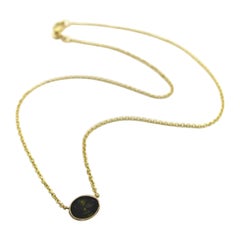 14k Gold Signature Bezel Set Dark Green Tourmaline Necklace