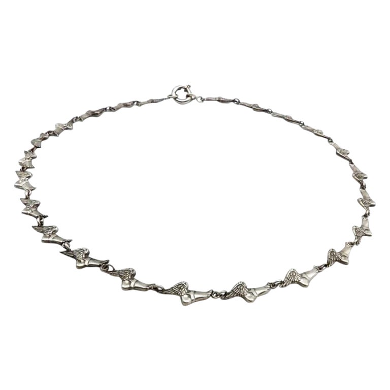 Edwardian Sterling Silver Hermes Winged Foot Necklace For Sale at 1stDibs