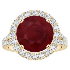 ANGARA GIA Certified Natural Ruby Halo Ring in Yellow Gold with Diamonds