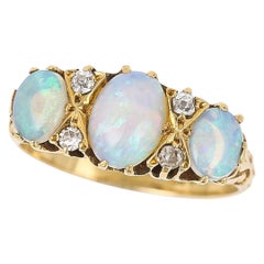 Antique Early 20th Century 18ct Gold Opal and Diamond Seven Stone Ring Circa 1910