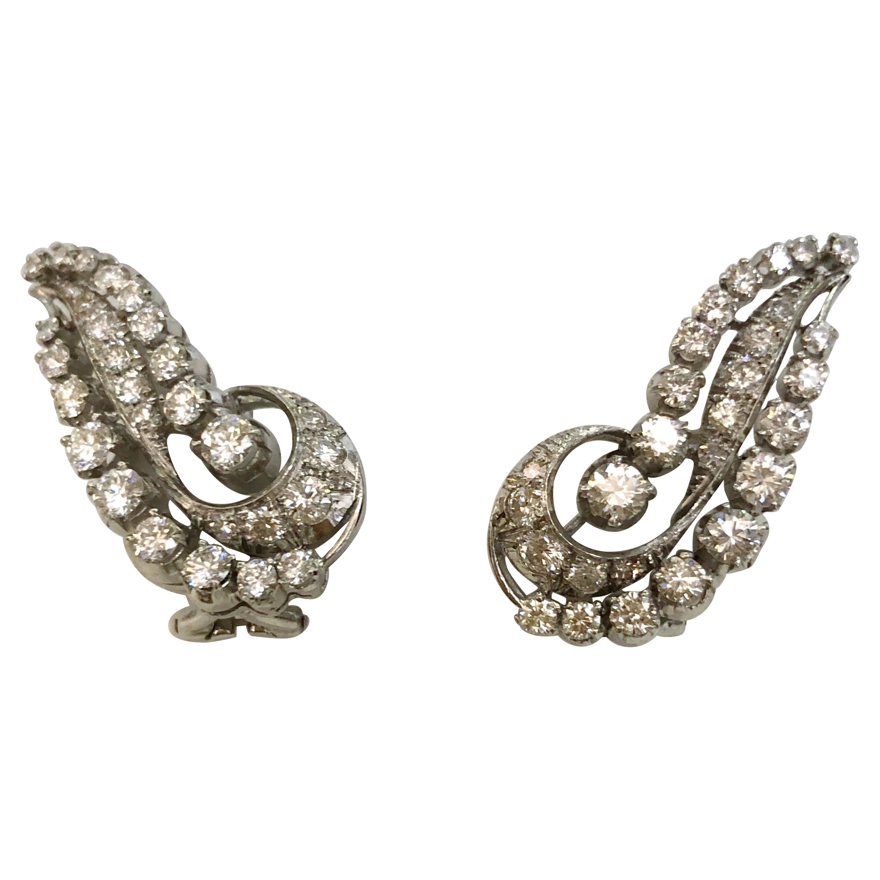 Pair of Platinum and Diamond Earrings For Sale