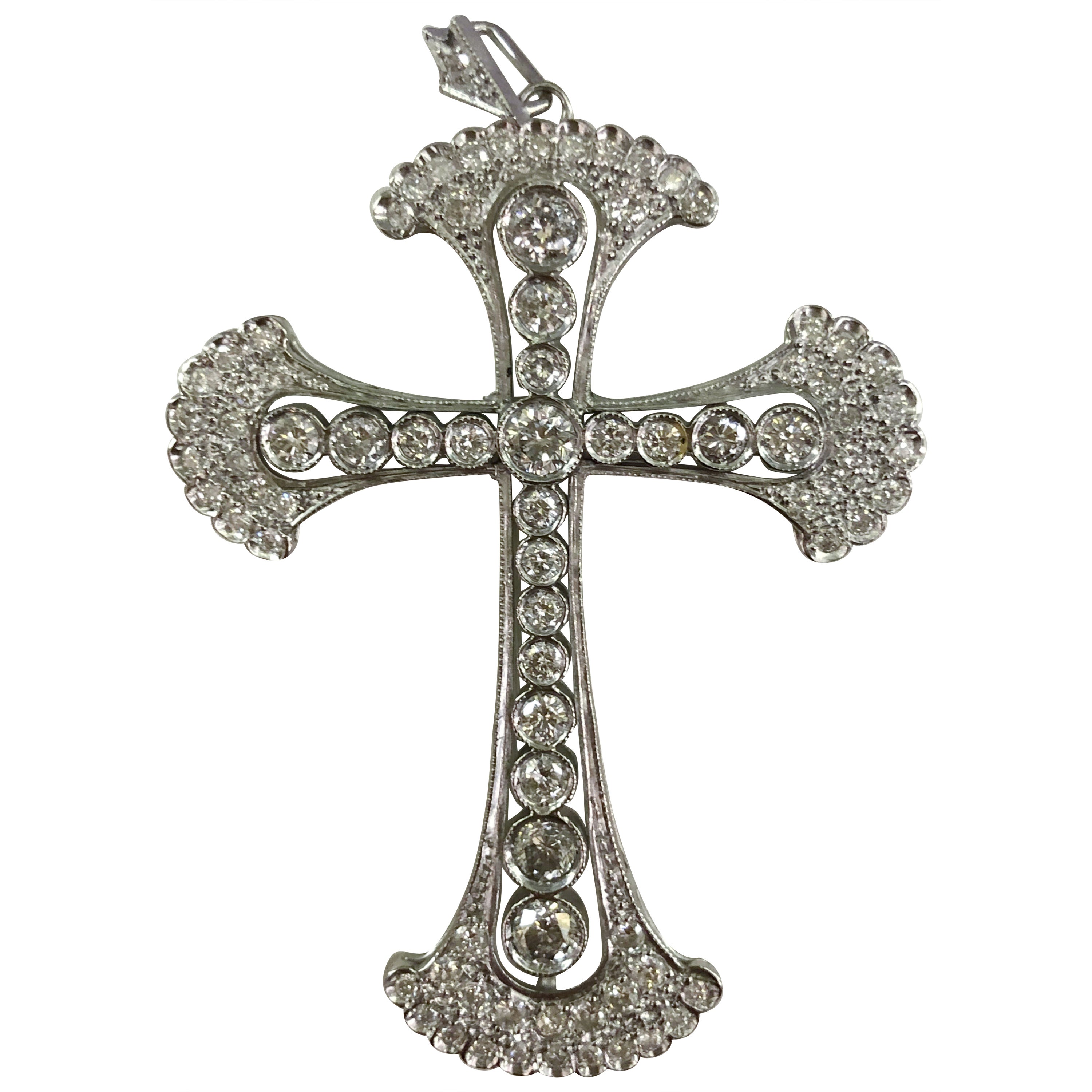 Platinum and Diamond Cross Pendant For Sale