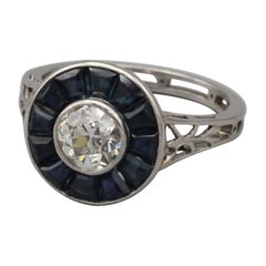 Antique Art Deco Diamond Sapphire Platinum Engagement Ring