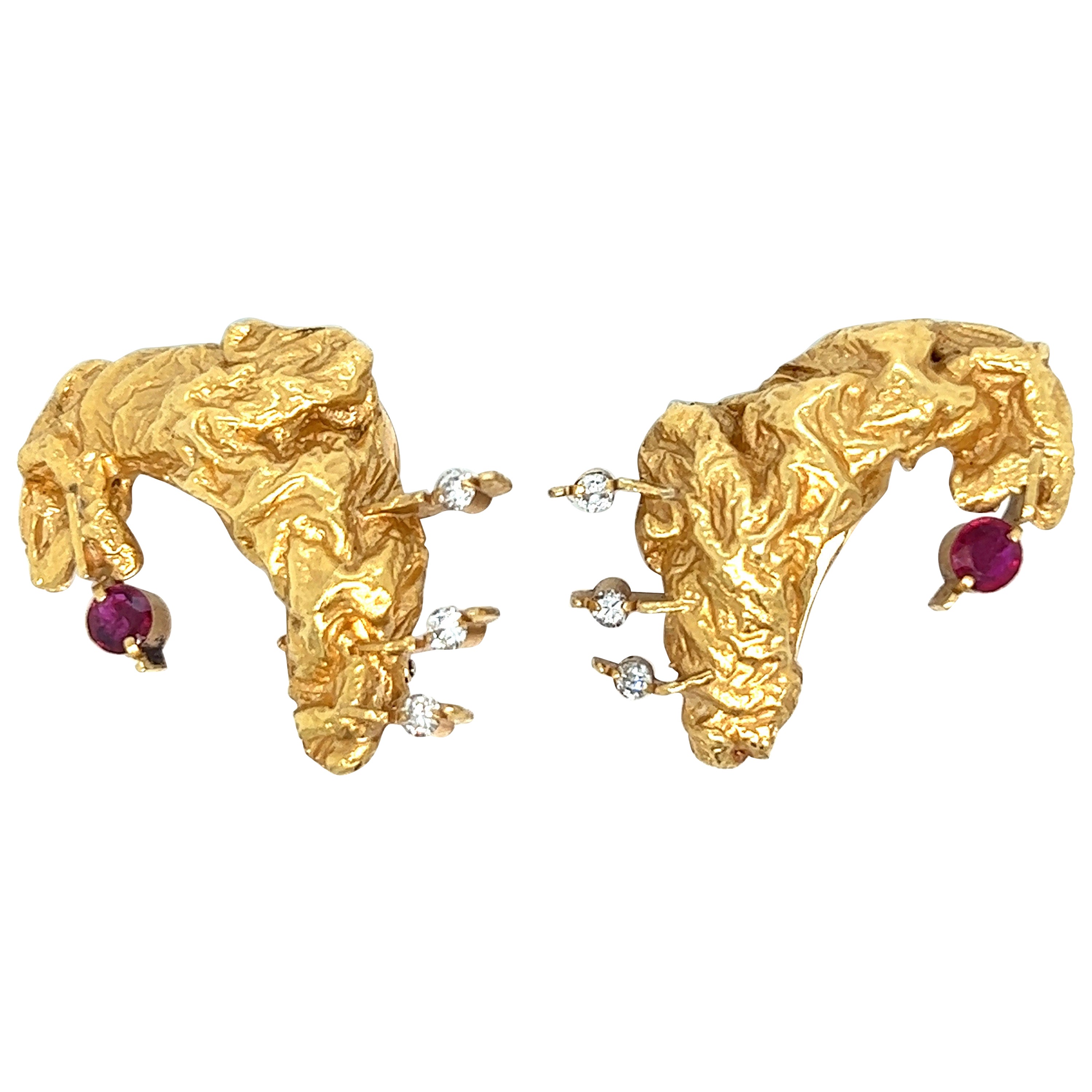 Stanley Lechtzin Gold Ruby Diamond Ear Clips For Sale
