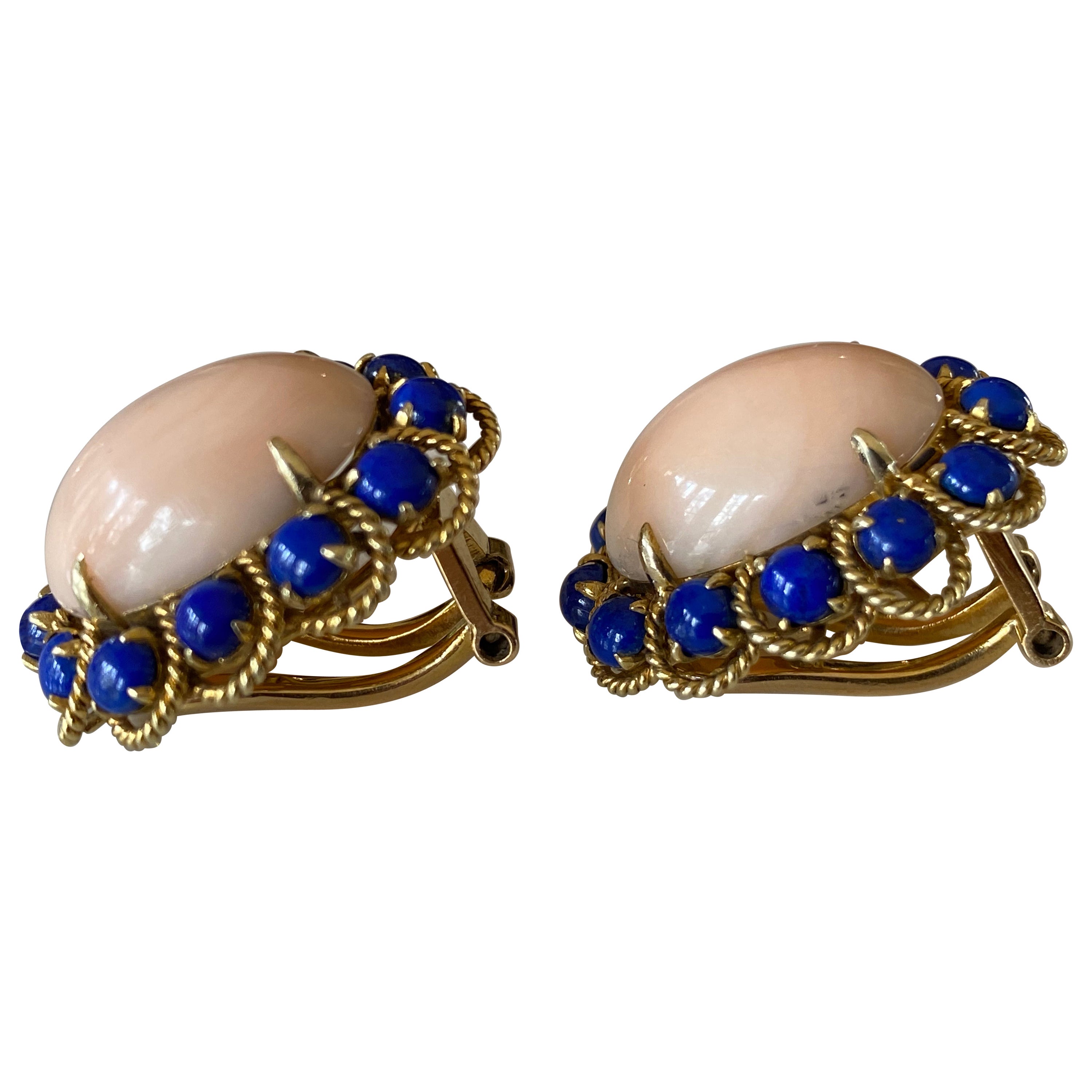Estate Coral and Lapus Lazuli Earrings For Sale