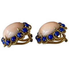 Estate Coral and Lapus Lazuli Earrings