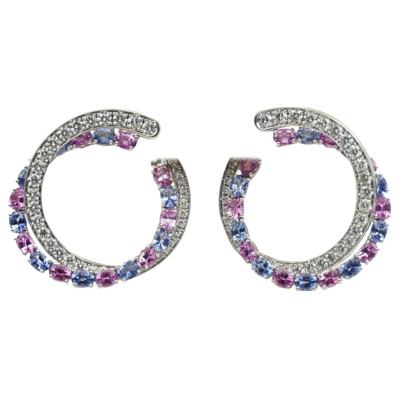 Robert Procop Pink & Blue Sapphire Earrings 18k White Gold For Sale
