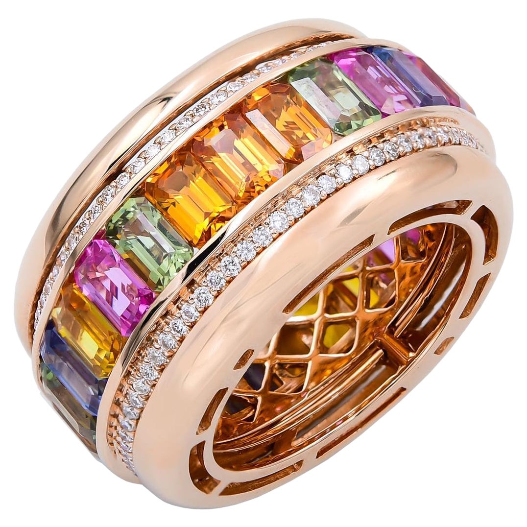 Spectra Fine Jewelry Multi-Color Sapphire Diamond 'Spinning' Ring