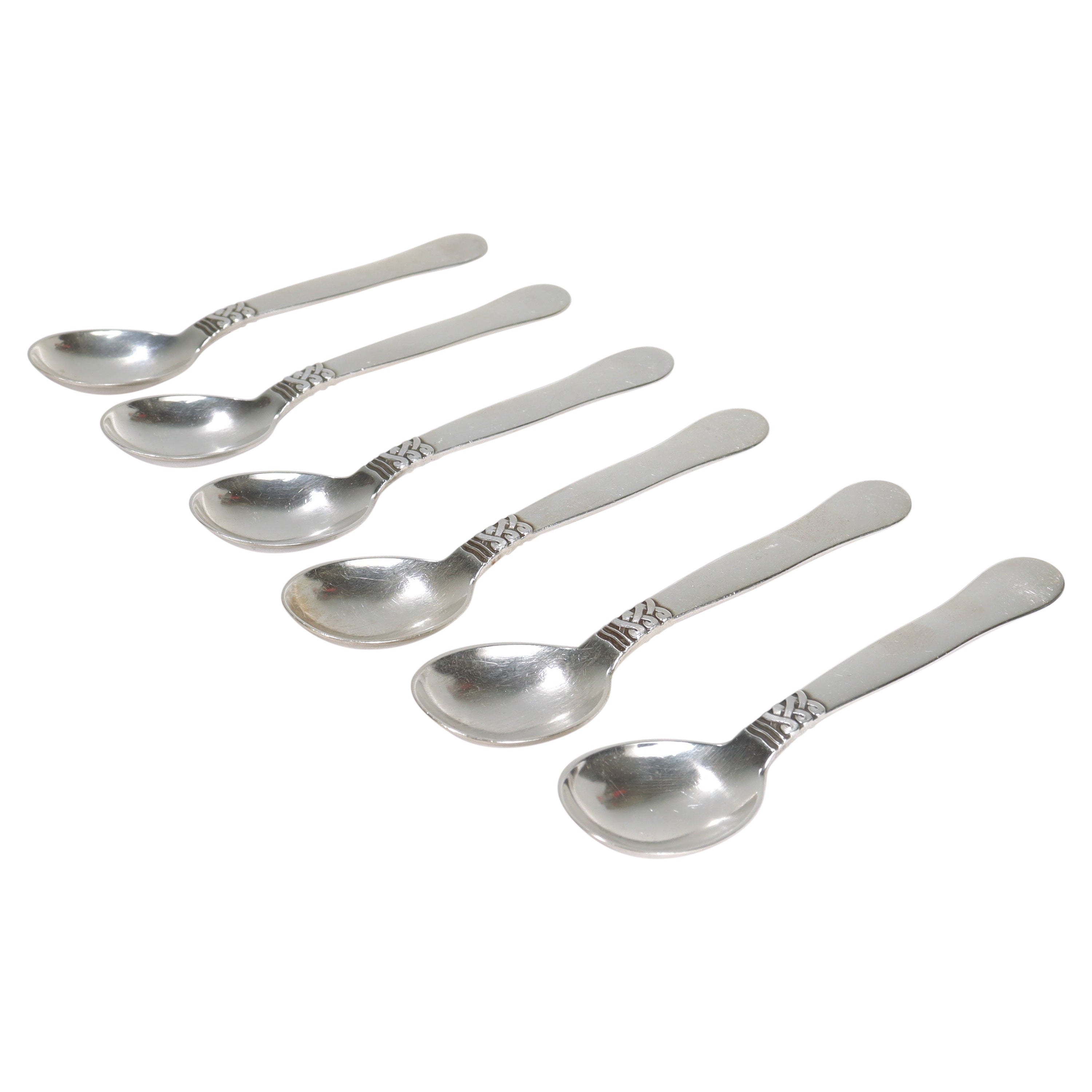 Set of 6 Georg Jensen Sterling Silver Landby/Nordic #76 Coffee Spoons For Sale