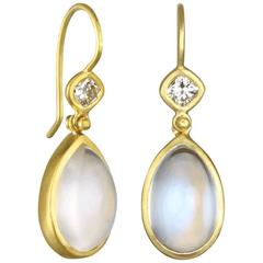 Faye Kim Gold African Moonstone Diamond Gold Hinge Earrings 1