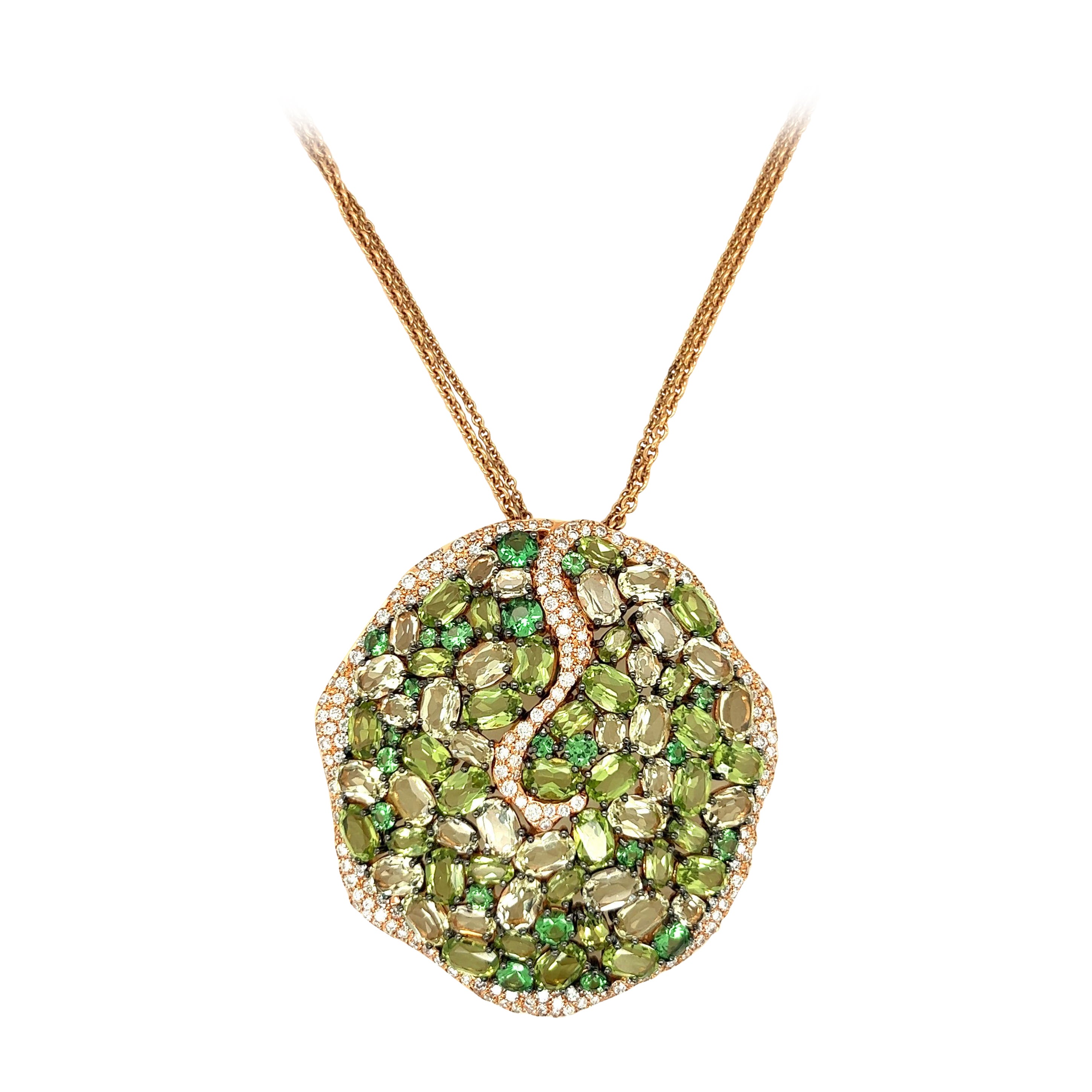 Rodney Rayner Colgante de Oro Rosa de 18 KT con Peridoto, Tsavorita, Diamantes y Qtz Verde en venta