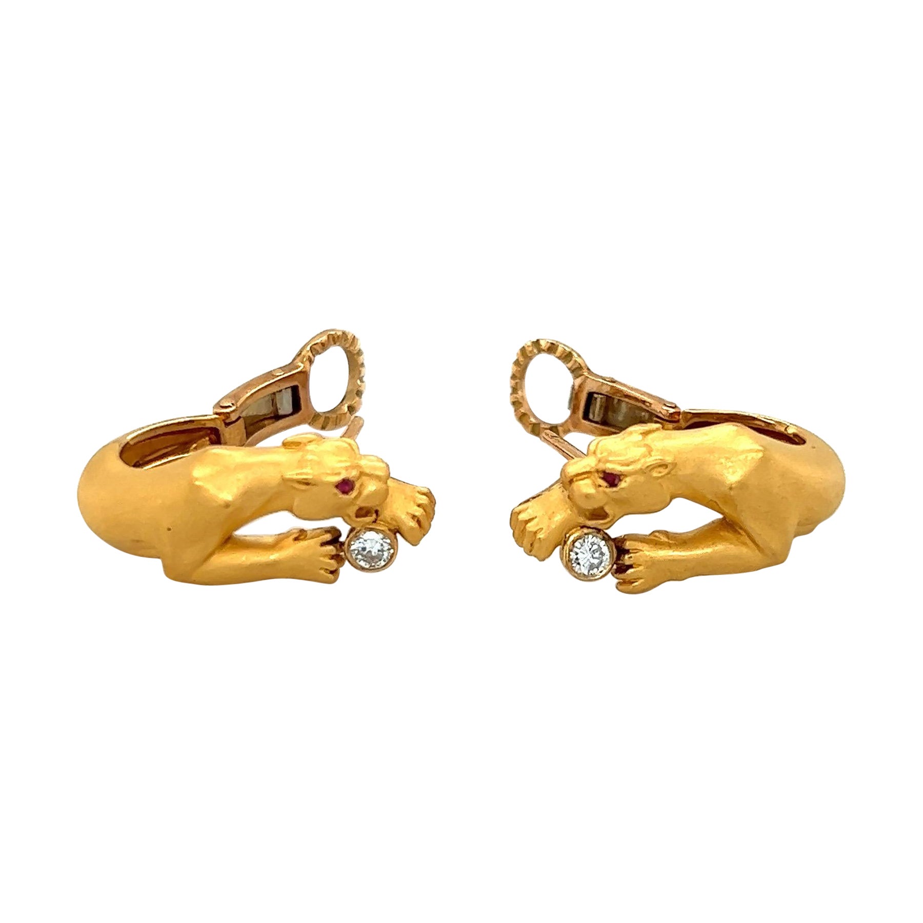 Carrera Y Carrera 18KT Yellow Gold Panther Earrings with 0.18Cts. Diamonds