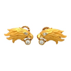 Carrera Y Carrera 18KT Yellow Gold Eagle Head Earrings with .37 Ct Diamonds