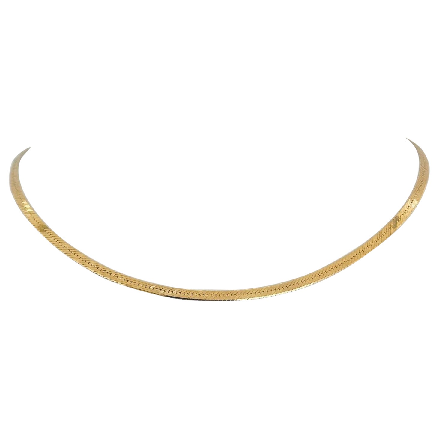 14 Karat Yellow Gold Thin Flattened Box Link Chain Necklace, Italy For