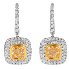 Alexander GIA 4.19ct Fancy Yellow Diamond Drop Earrings with Halo 18k Gold
