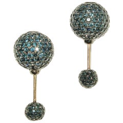Blue Pave Diamond Tunnel Earrings Made in 14k Gold