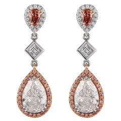 Alexander 5.11ct Pear F color Diamonds with Fancy Instence Pink Diamond Earrings