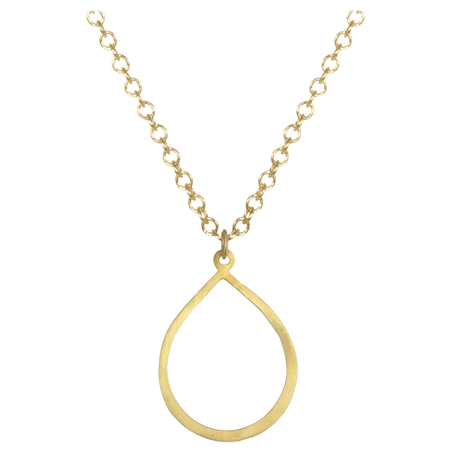 Faye Kim 18k Gold Planished Teardrop Pendant on Cable Chain