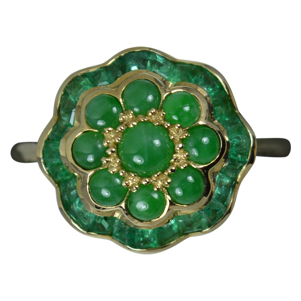 Luke Stockley Jade and Emerald 9ct Gold Cluster Ring
