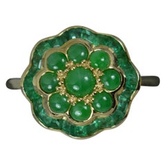 Luke Stockley Jade and Emerald 9ct Gold Cluster Ring