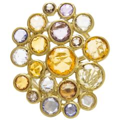 Faye Kim Sapphire Diamond Gold Confetti Statement Ring