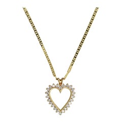 14K Yellow Gold Heart Diamond Pendant Necklace, 9.8gr