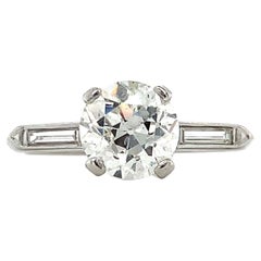 10% Irid 90% Plat GIA 1.38CT I-I1 European Cut Diamond & Straight Baguette Ring