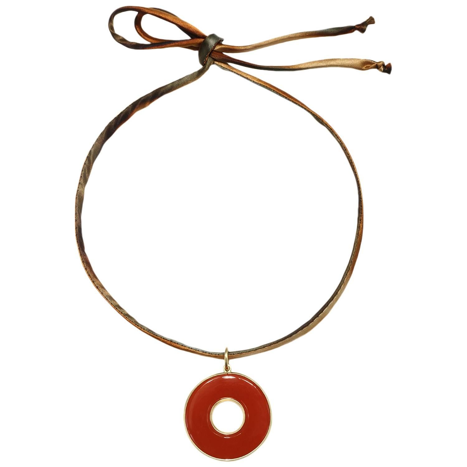 Faye Kim 18 Karat Gold Carnelian Circle of Life Pendant