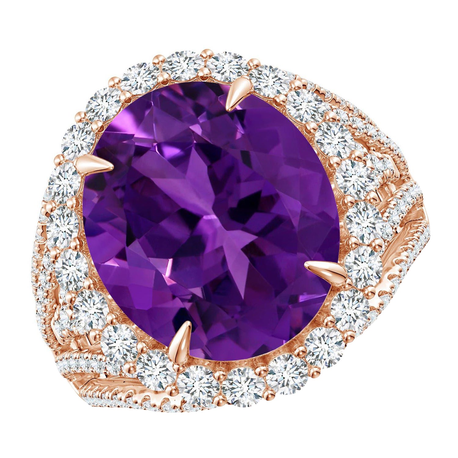 En vente :  Angara, bague halo d'améthyste naturelle de 5,25 carats certifiée par le GIA et diamants en or rose