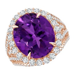 Anello con ametista naturale da 5,25 ct e diamante in oro rosa 18 carati certificato GIA di ANGARA