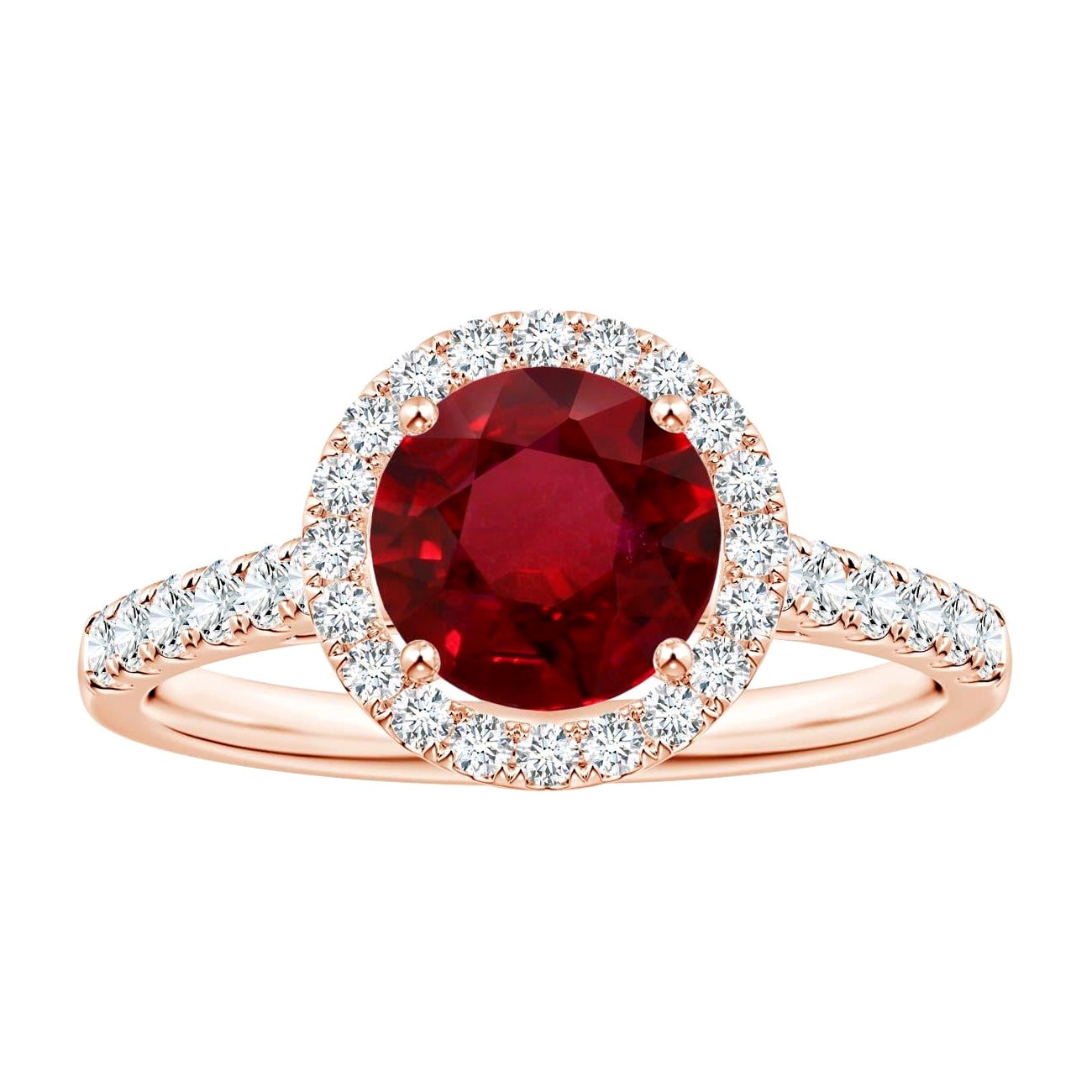 Im Angebot: ANGARA GIA zertifizierter natürlicher 1,54 Karat Rubin-Halo-Ring mit Diamant in Roségold ()