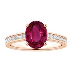 ANGARA Anello con zaffiro rosa ovale certificato GIA in oro rosa con diamanti