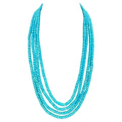 Collier de turquoise naturelle Sleeping Beauty de 500 carats à quatre rangs en or 14 carats