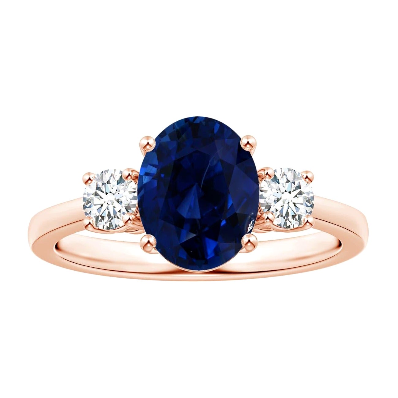 ANGARA GIA Certified Natural Sapphire 3-Stone Ring in Rose Gold with Diamonds