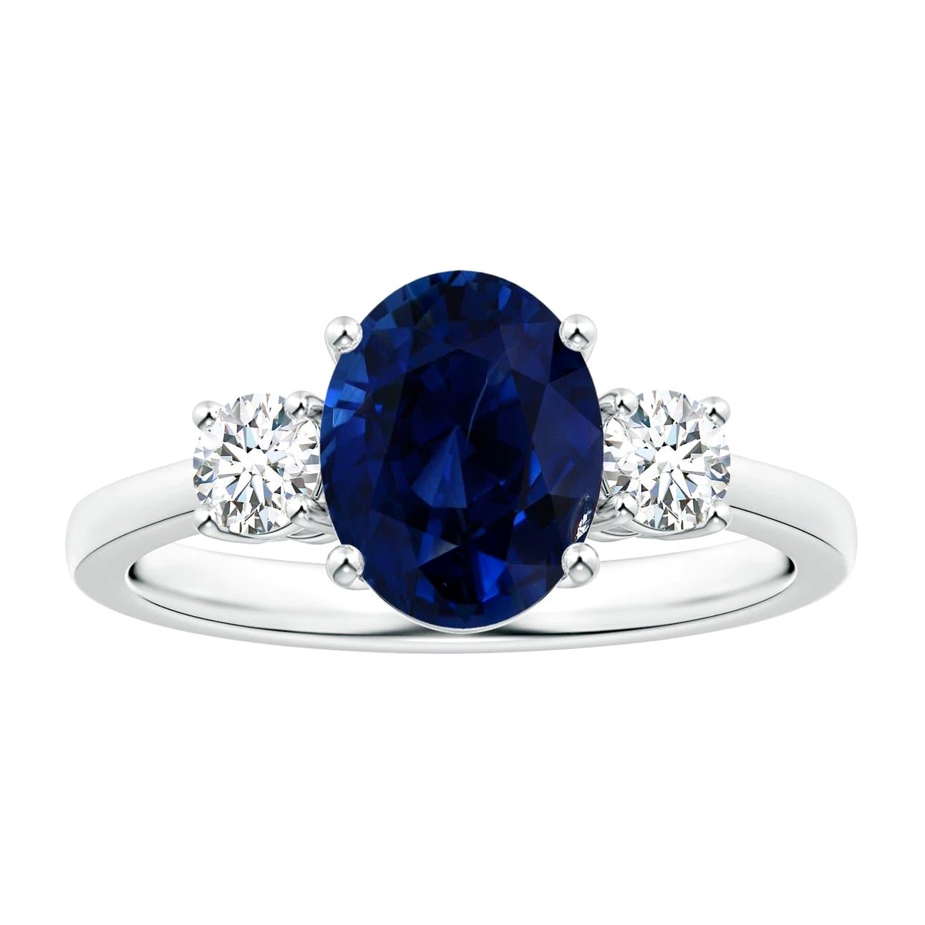 ANGARA GIA Certified Natural Sapphire Three Stone Ring in Platinum with Diamonds