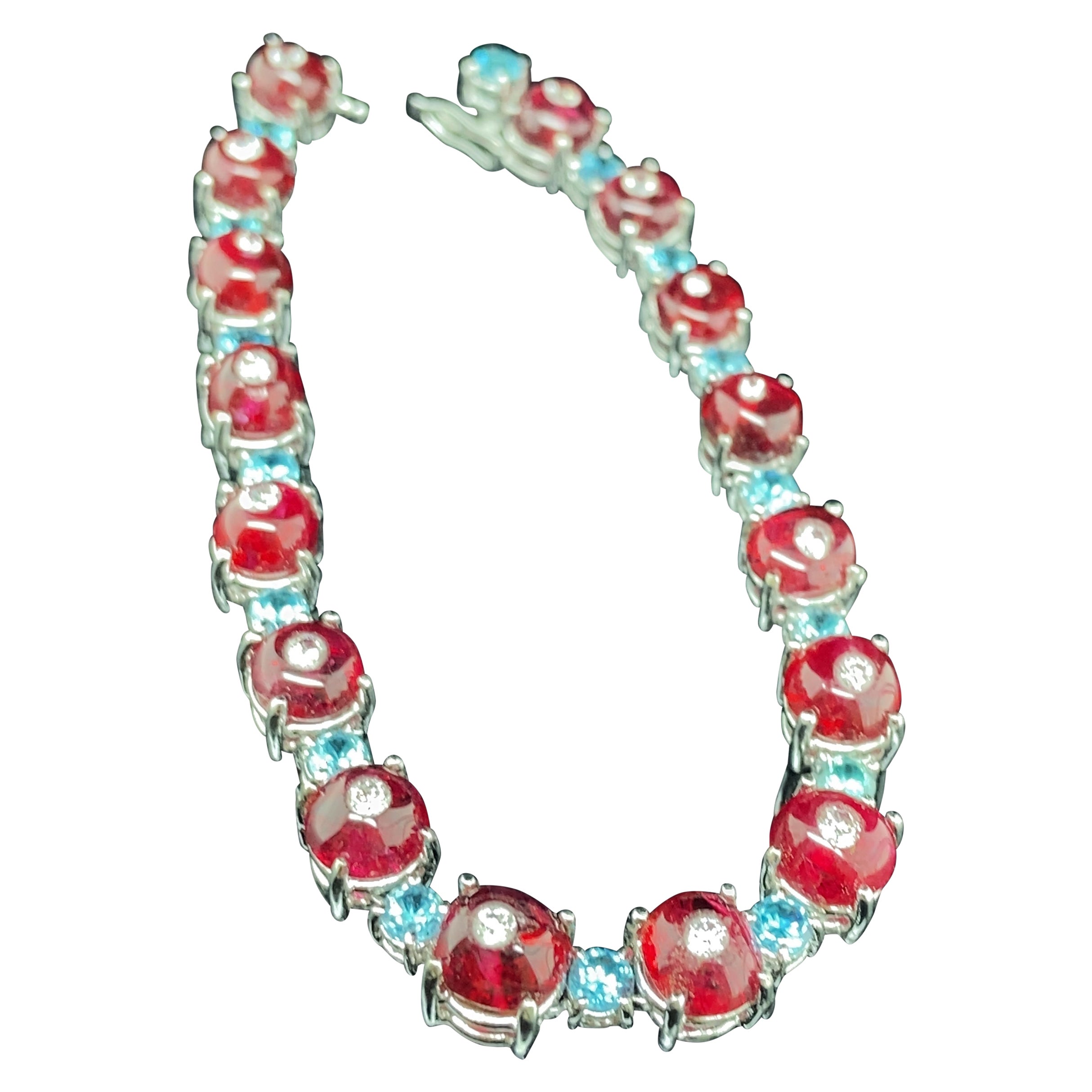22.8 Carat Natural Burma No Heat Spinel Beads Blue Zircon White Diamond Bracelet