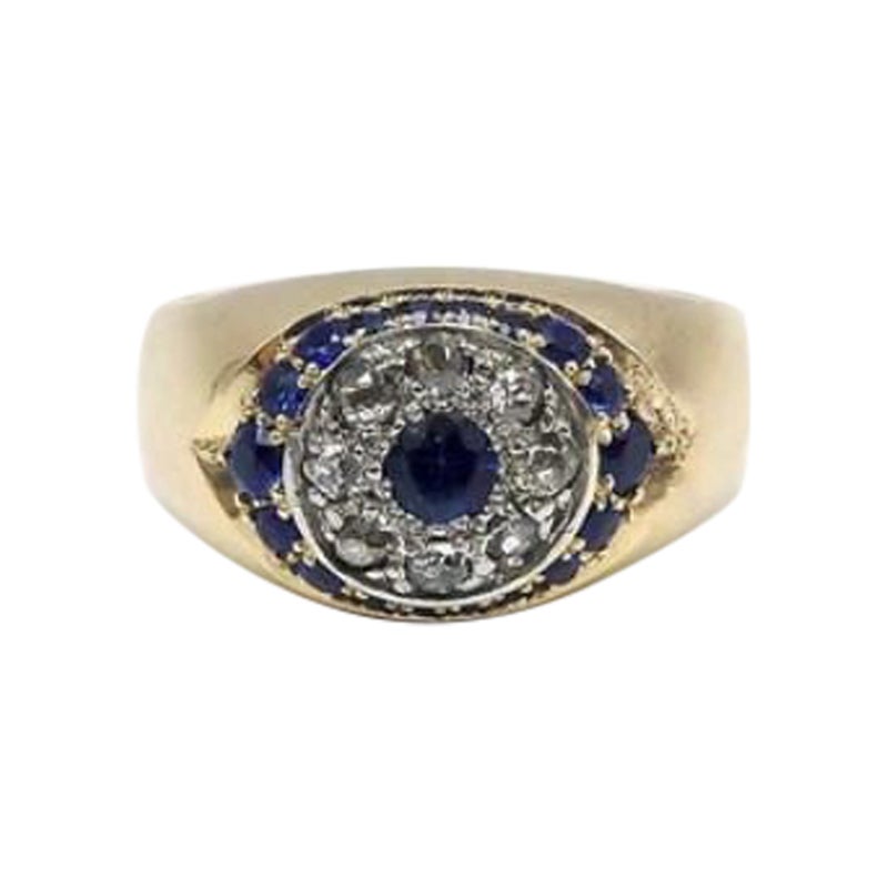 14K Victorian Era Signature Evil Eye Ring with Diamonds & Sapphires For Sale