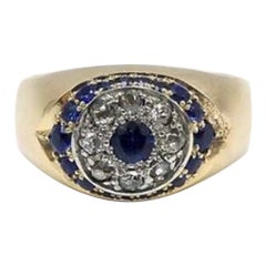 14 Karat viktorianischer Epoche Signatur Evil Eye Ring mit Diamanten und Saphiren